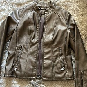 Faux leather bomber jacket women's